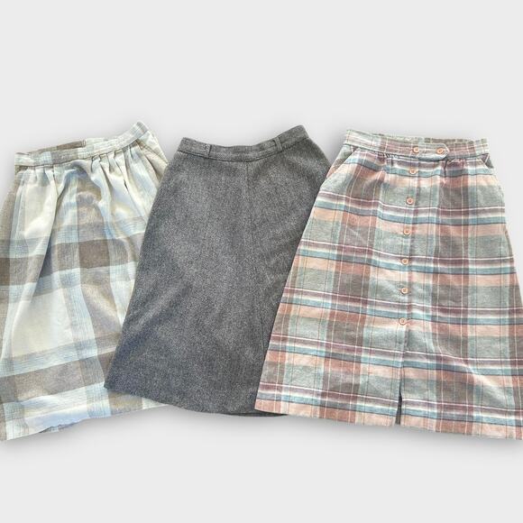 Vintage Skirt Lot XS S M Wool Blend High Waist Midi Cottagecore Preppy Feminine - Picture 2 of 14